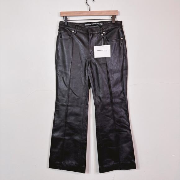 Alexander Wang Black Leather Bootcut Pants Back Patch Size 2 Minimalist NWT - Picture 1 of 12